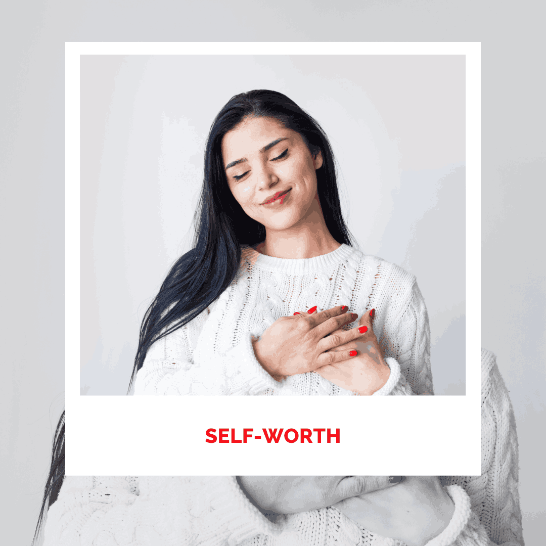 Woman embracing herself, promoting self-worth and healing.