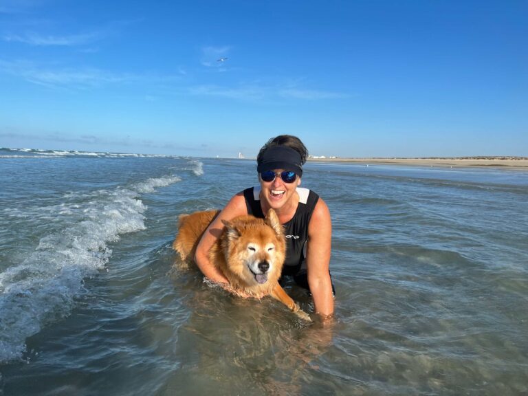 Laura Foster + Stella on the beach