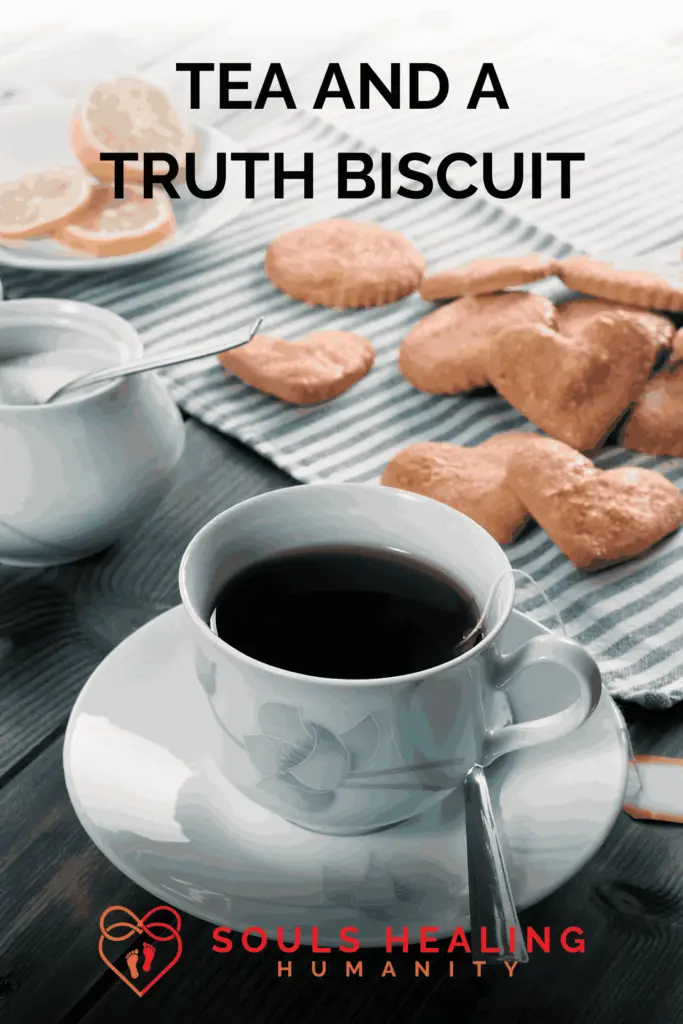 Tea and a Truth Biscuit with Souls Healing Humanity Logo